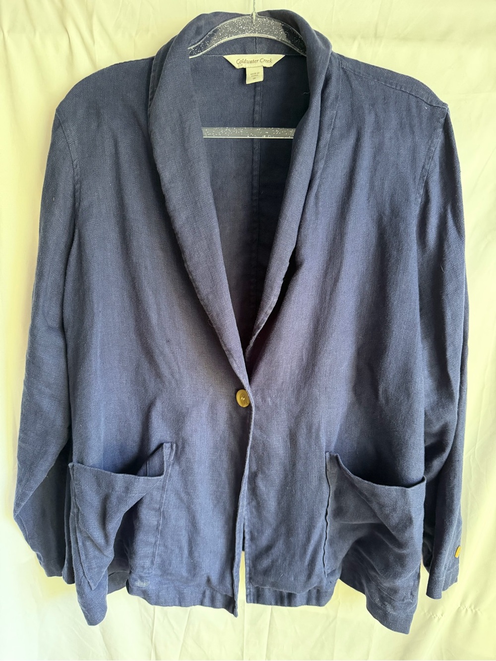 Coldwater Creek Linen Blazer Jacket with Button Closure Navy Blue Plus size 1X